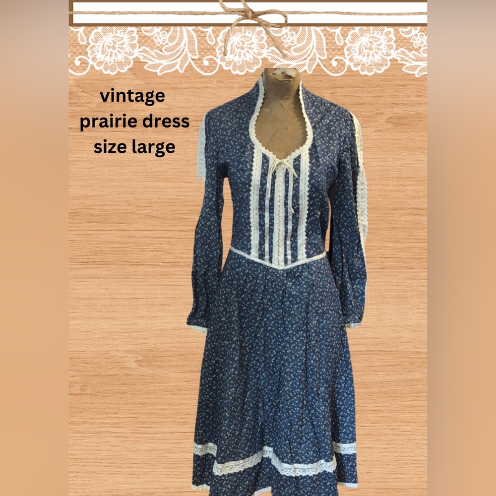 Vintage Blue Buttoned Midi Dress with Bishop Sleeves